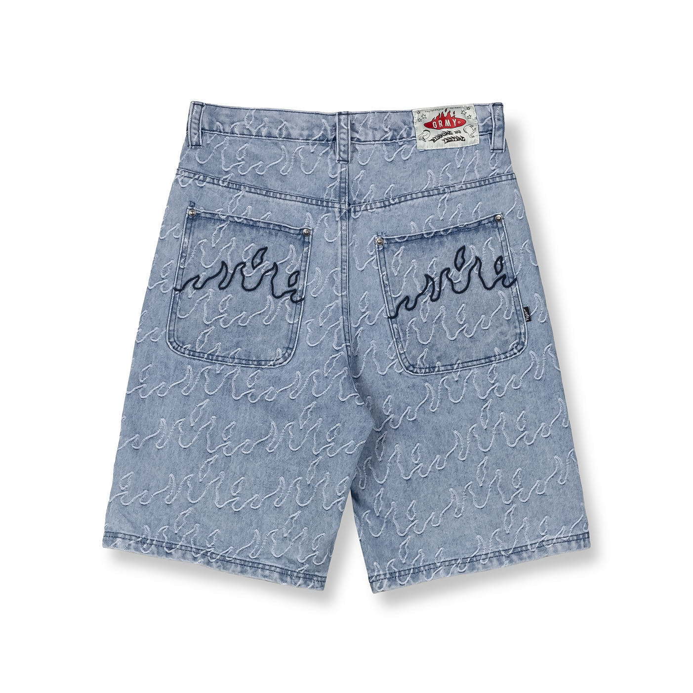 SWEET SCIENCE BAGGY JACQUARD DENIM SHORTS LIGHT WASHED BLACK