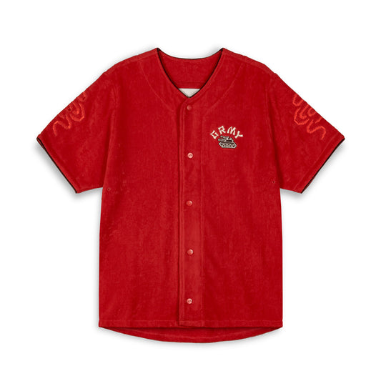 LUCKY DRAGON TERRY TOWELLING BASEBALL JERSEY RED