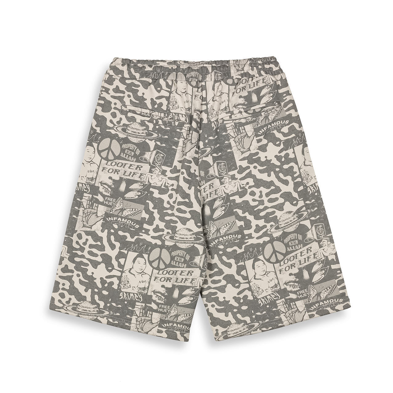 PEACE WITHIN ALL OVER PRINT BAGGY SWEATSHORTS LIGHT GREY