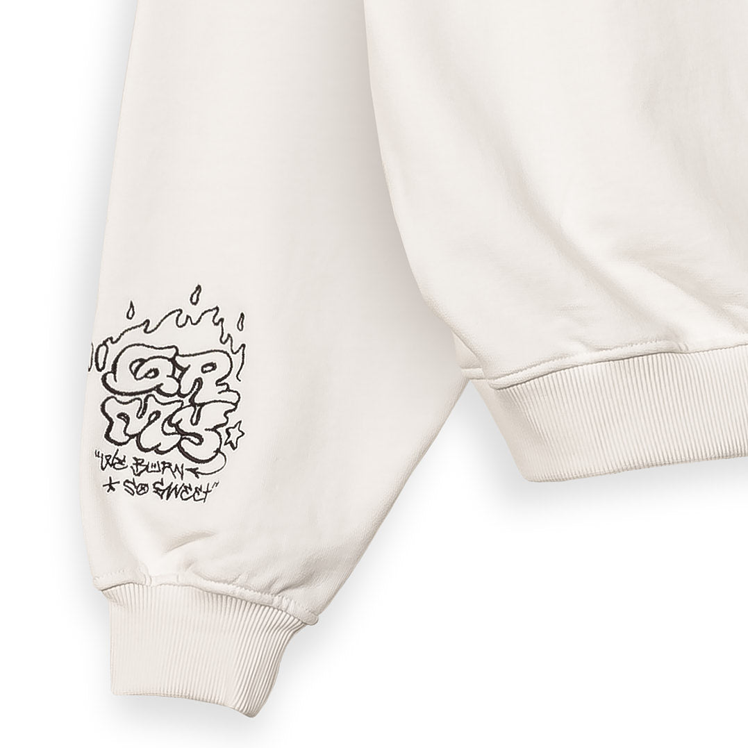 THE SHELTER WE BURN SO SWEET BOXY HOODIE OFF WHITE