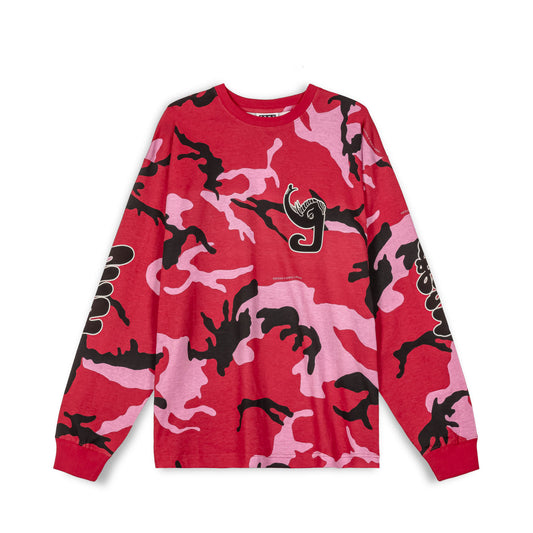ALL OVER PRINT TUSKER TEMPLE LONG SLEEVE TEE RED