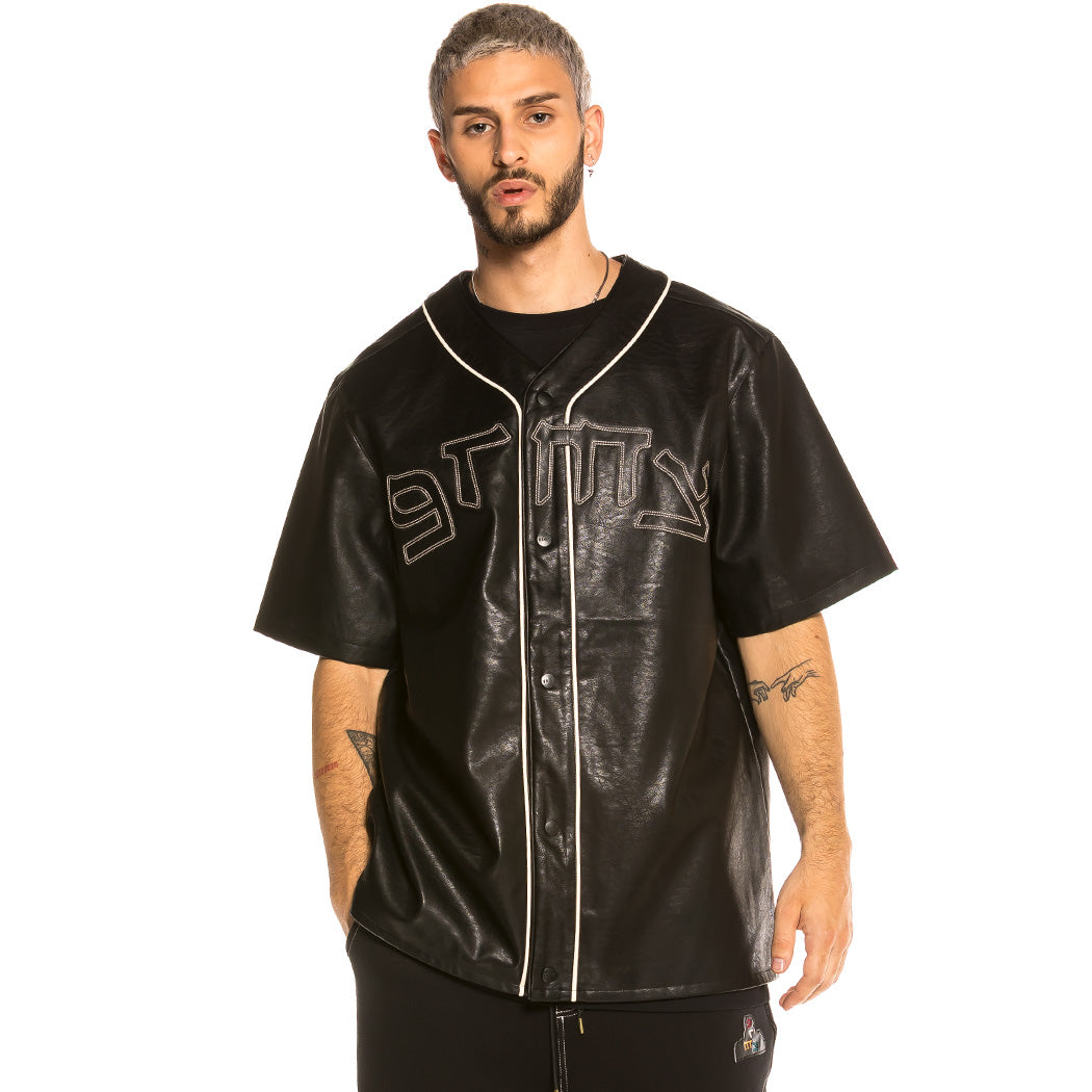 GRIMEY CALL OF YORE PU LEATHER BASEBALL SHIRT BLK