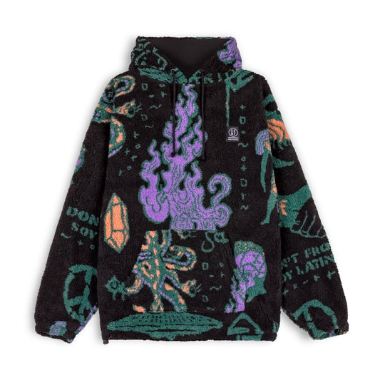 GRIMEY LOST BOYS ALL OVER JACQUARD SHERPA HOODIE BLACK