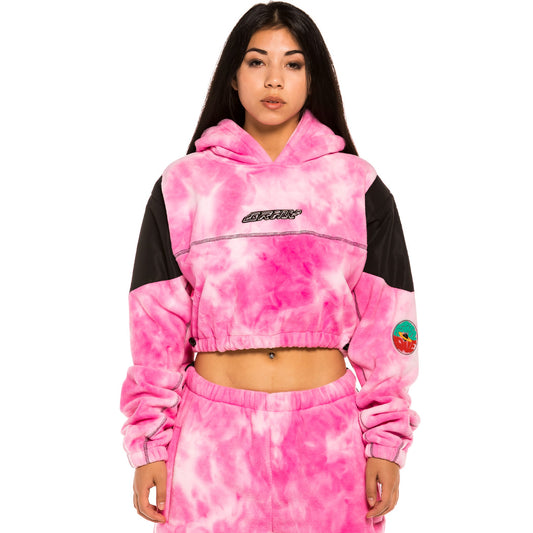 GRIMEY SPACE LADY GIRL POLAR FLEECE BLEACHED HOODIE BLEACHED PINK