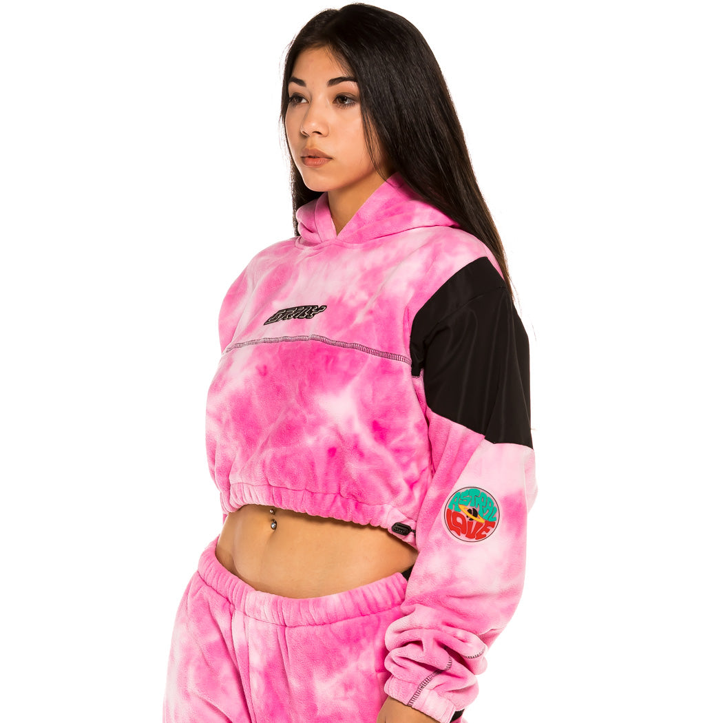 GRIMEY SPACE LADY GIRL POLAR FLEECE BLEACHED HOODIE BLEACHED PINK