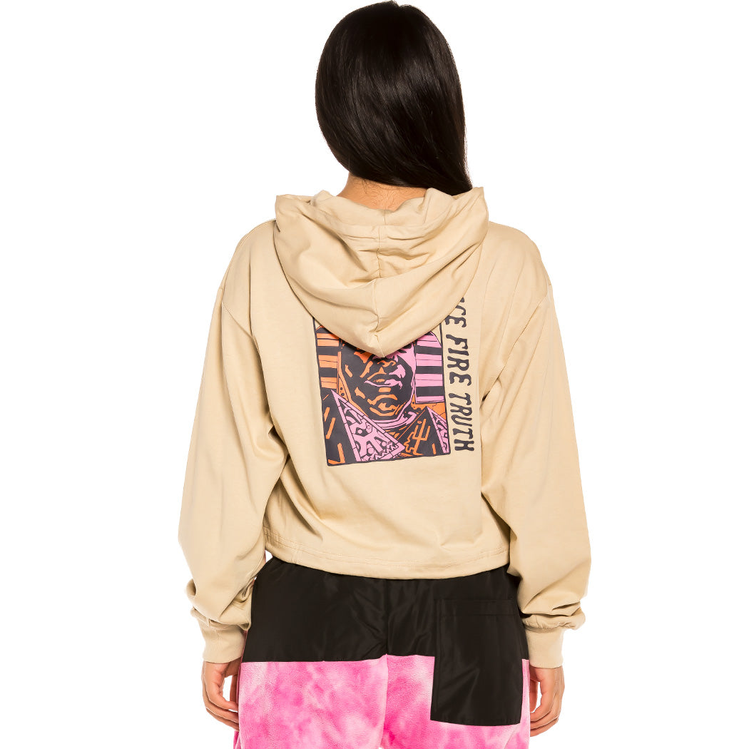 GRIMEY SPACE LADY GIRL LONG SLEEVE HOODED TEE SAND