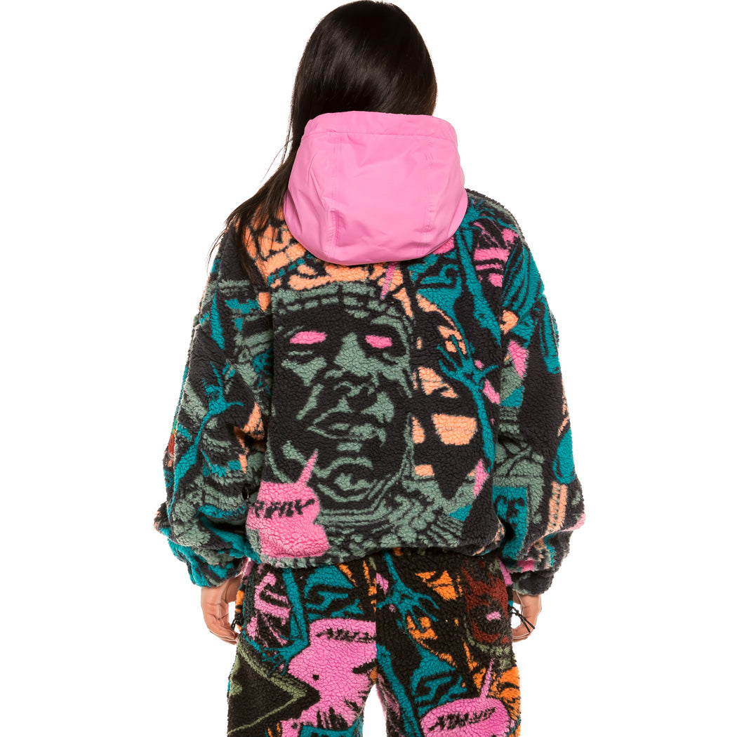 GRIMEY SPACE LADY GIRL HOOD SHERPA JACKET BLUE