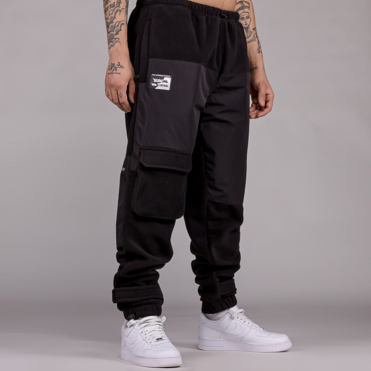 GRIMEY SNOW FOX POLAR FLEECE TRACK PANTS BLACK