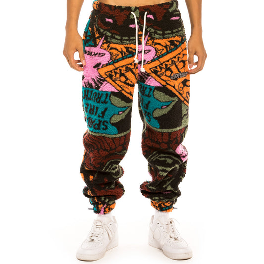 GRIMEY SPACE LADY ALL OVER JACQUARD SHERPA PANTS BLUE