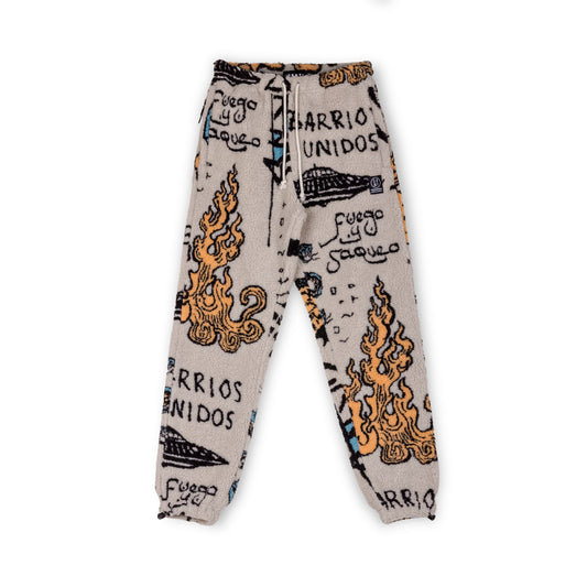 GRIMEY LOST BOYS ALL OVER JACQUARD SHERPA PANTS CREAM