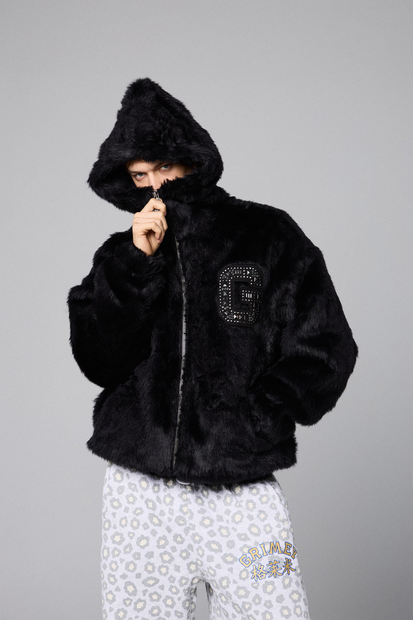 ROYAL PAW FAUX FUR HOODED JACKET BLACK