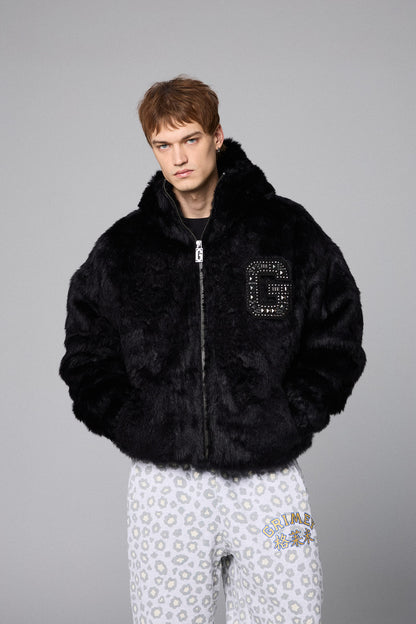 ROYAL PAW FAUX FUR HOODED JACKET BLACK