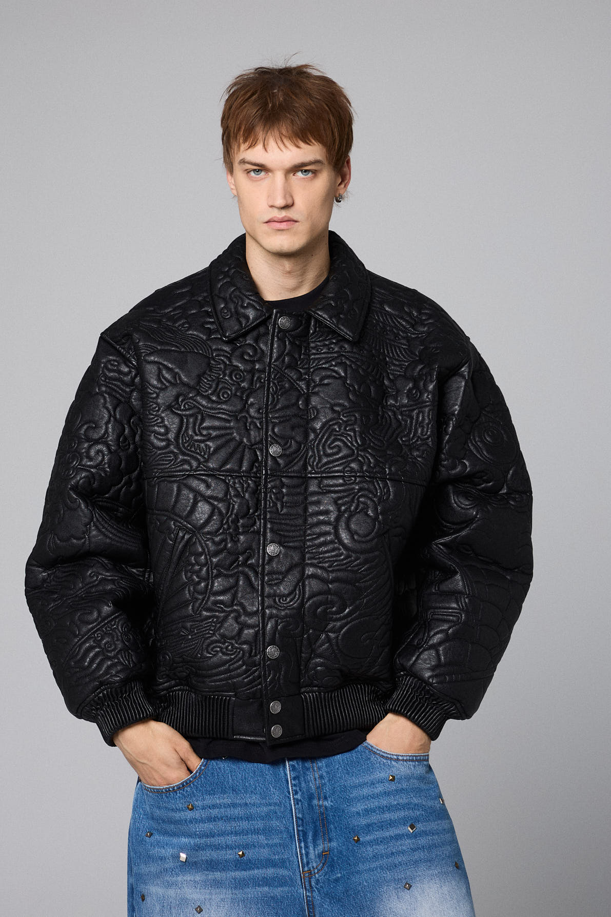 SAMPANS PU LEATHER JACKET BLACK