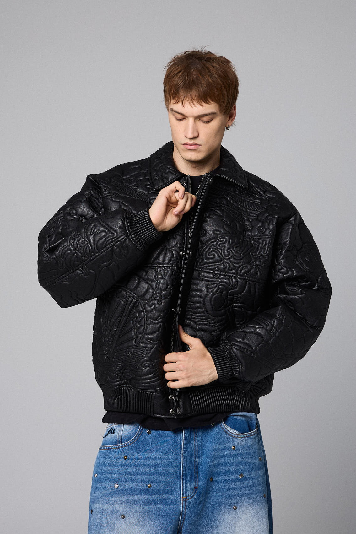 SAMPANS PU LEATHER JACKET BLACK