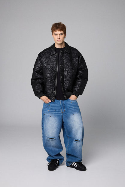 SAMPANS PU LEATHER JACKET BLACK