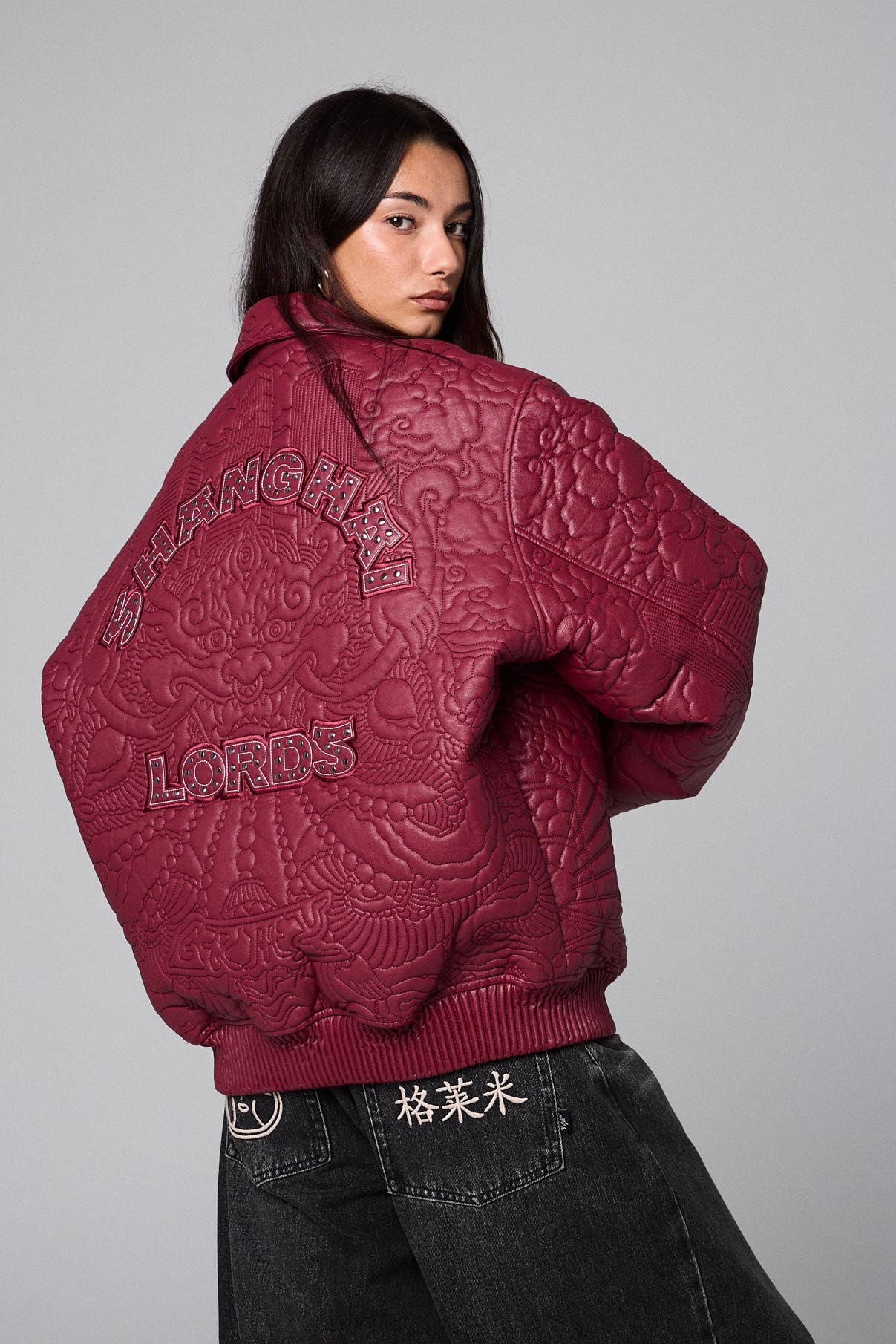 SAMPANS PU LEATHER JACKET WINE – Grimey Store