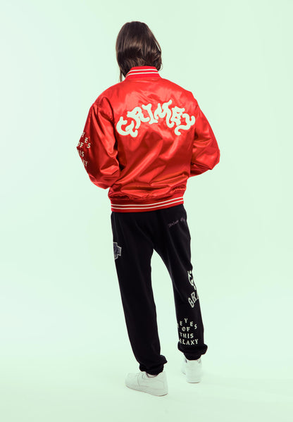 CAUSING PANIC SATIN JACKET RED