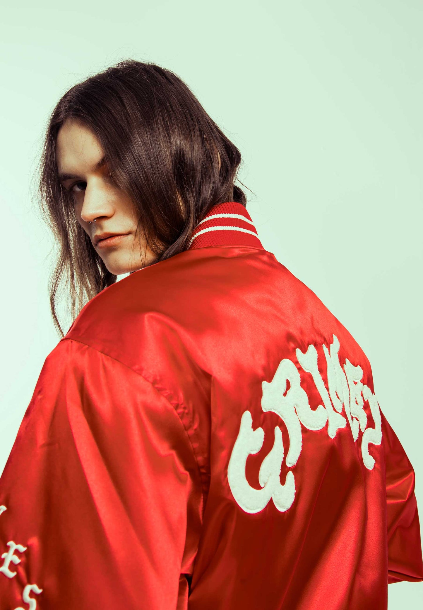 CAUSING PANIC SATIN JACKET RED