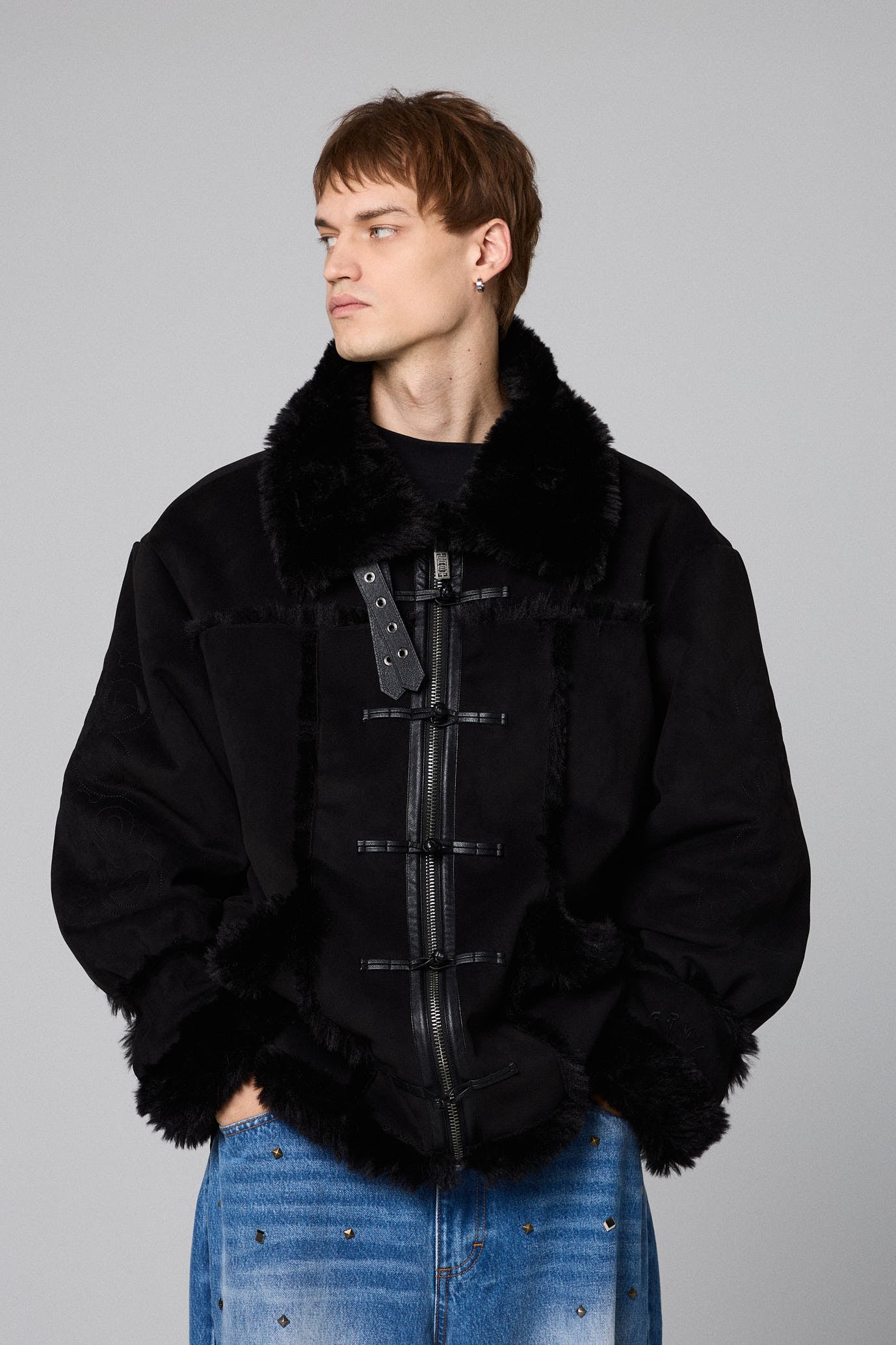 SAMPANS SUEDE SHERPA JACKET BLACK