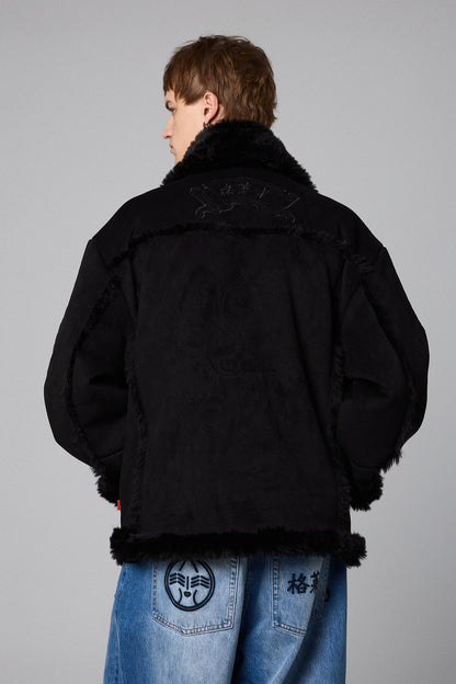 SAMPANS SUEDE SHERPA JACKET BLACK