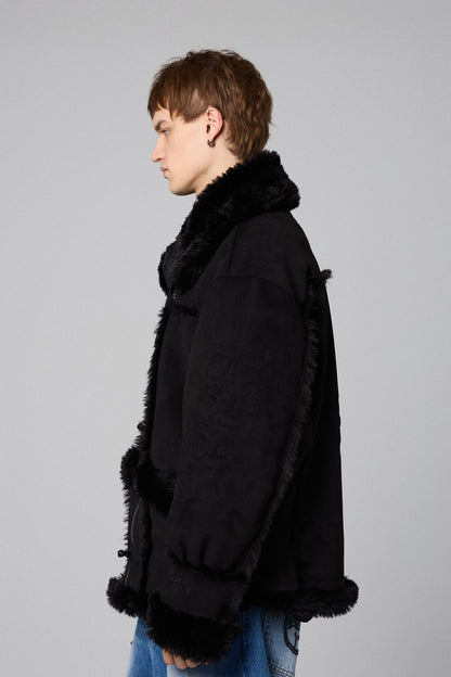 SAMPANS SUEDE SHERPA JACKET BLACK