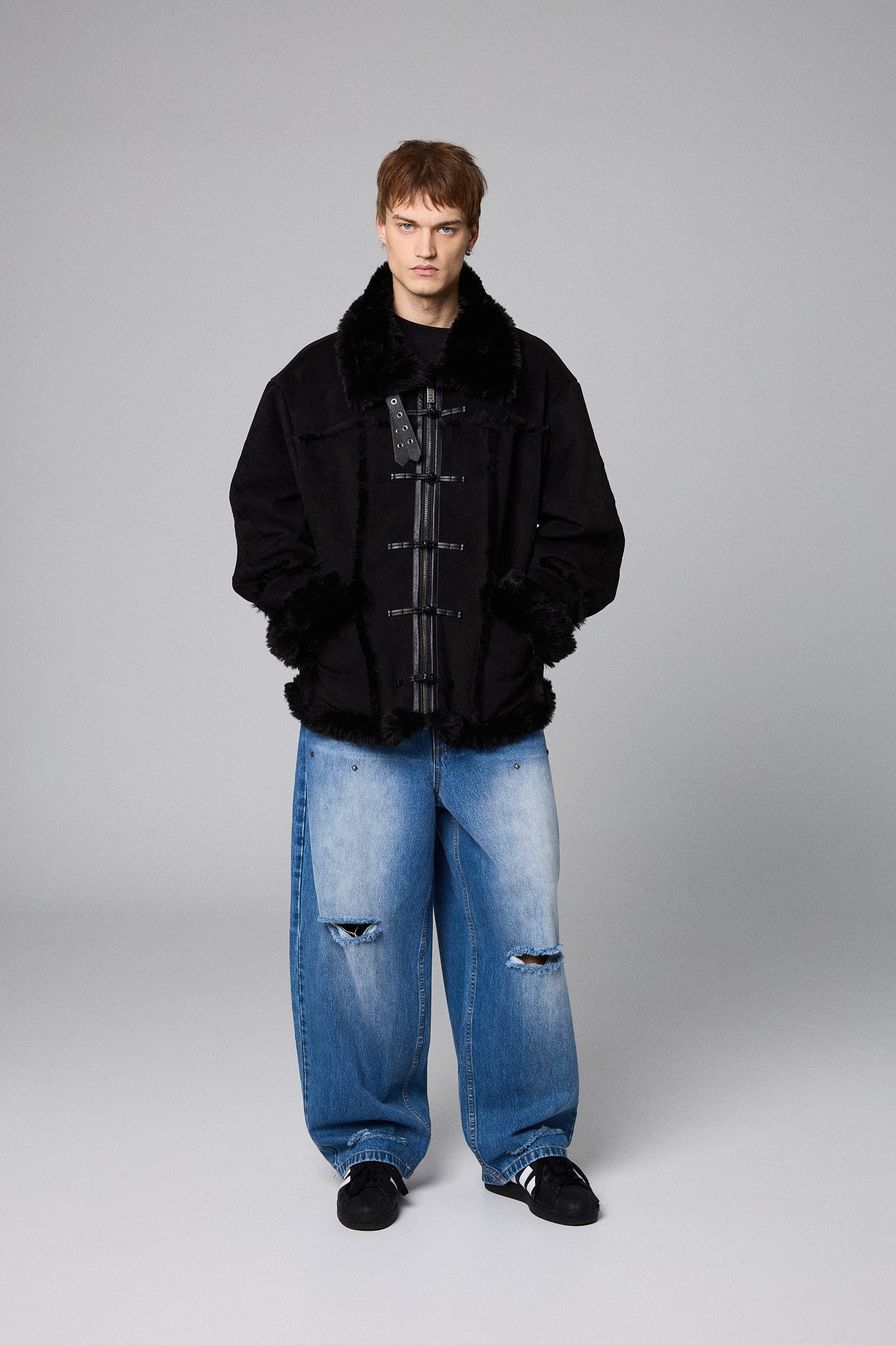 SAMPANS SUEDE SHERPA JACKET BLACK