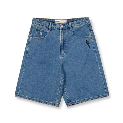 PEACE WITHIN BAGGY DENIM SHORTS WASHED DARK BLUE