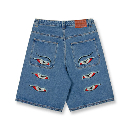 PEACE WITHIN BAGGY DENIM SHORTS WASHED DARK BLUE
