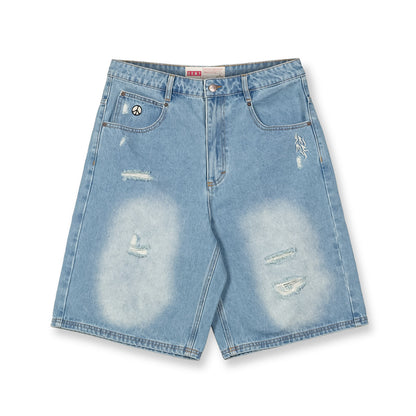 PEACE WITHIN BAGGY DENIM SHORTS WASHED LIGHT BLUE