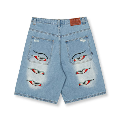PEACE WITHIN BAGGY DENIM SHORTS WASHED LIGHT BLUE