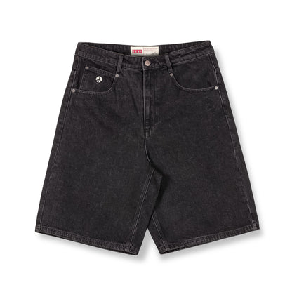 PEACE WITHIN THE WATCHING EYEZ BAGGY DENIM SHORTS WASHED BLACK