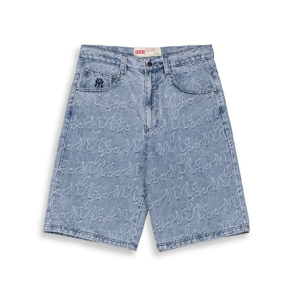 SWEET SCIENCE BAGGY JACQUARD DENIM SHORTS LIGHT WASHED BLACK