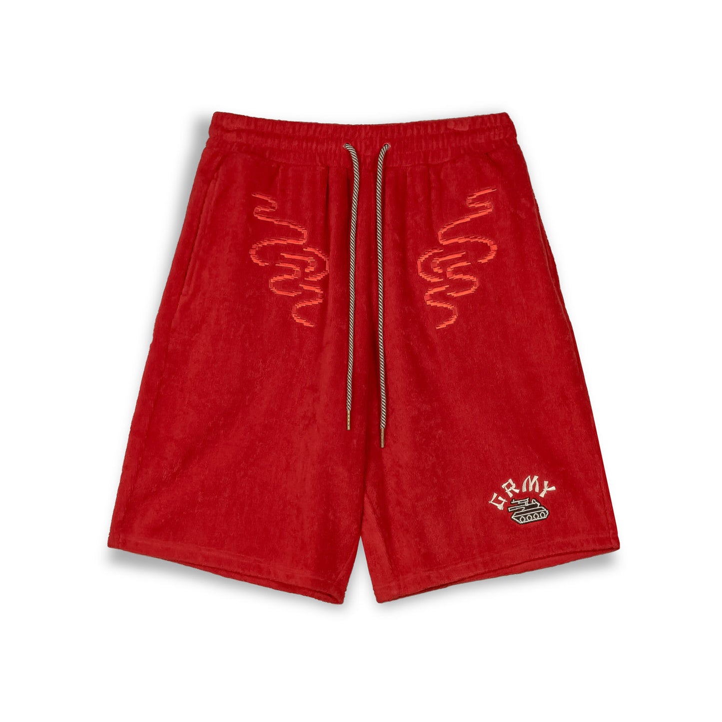 LUCKY DRAGON TERRY TOWELLING BAGGY SWEATSHORTS RED