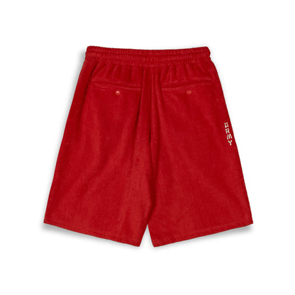 LUCKY DRAGON TERRY TOWELLING BAGGY SWEATSHORTS RED