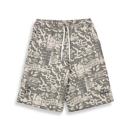 PEACE WITHIN ALL OVER PRINT BAGGY SWEATSHORTS LIGHT GREY