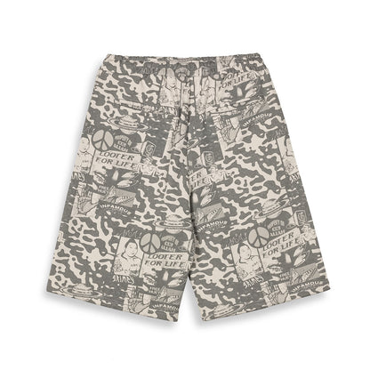 PEACE WITHIN ALL OVER PRINT BAGGY SWEATSHORTS LIGHT GREY