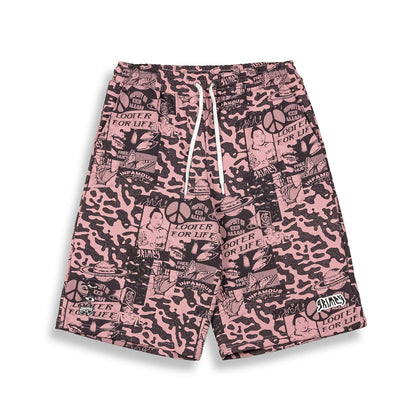 PEACE WITHIN ALL OVER PRINT BAGGY SWEATSHORTS LILAC