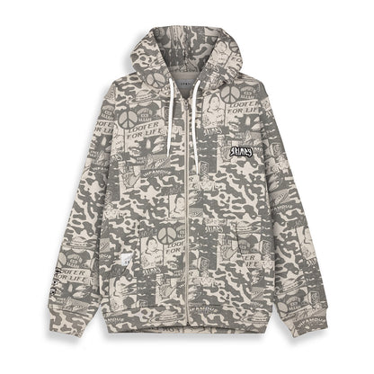 PEACE WITHIN ALL OVER PRINT REGULAR ZIPPER HOODIE LGREY