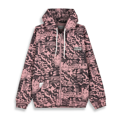 PEACE WITHIN ALL OVER PRINT REGULAR ZIPPER HOODIE LILAC