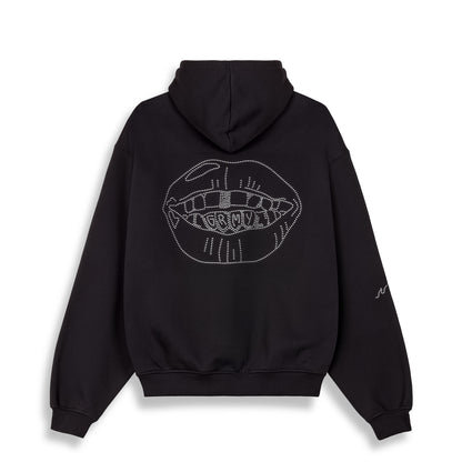 PEACE WITHIN RHINESTUDS BOXY HOODIE BLACK