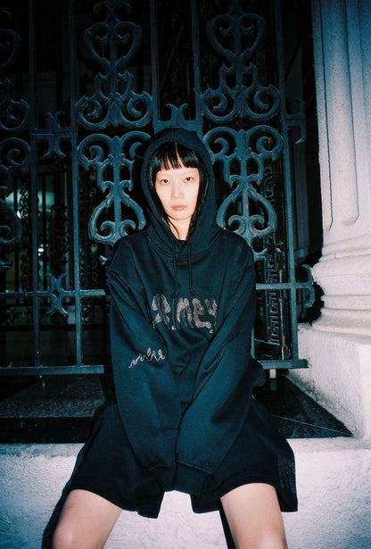 PEACE WITHIN RHINESTUDS BOXY HOODIE BLACK