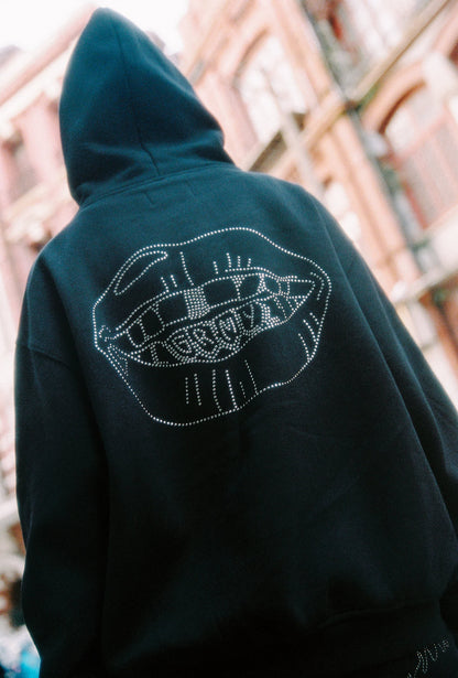 PEACE WITHIN RHINESTUDS BOXY HOODIE BLACK