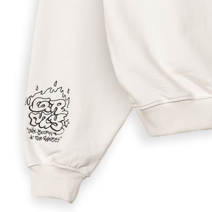 THE SHELTER WE BURN SO SWEET BOXY HOODIE OFF WHITE