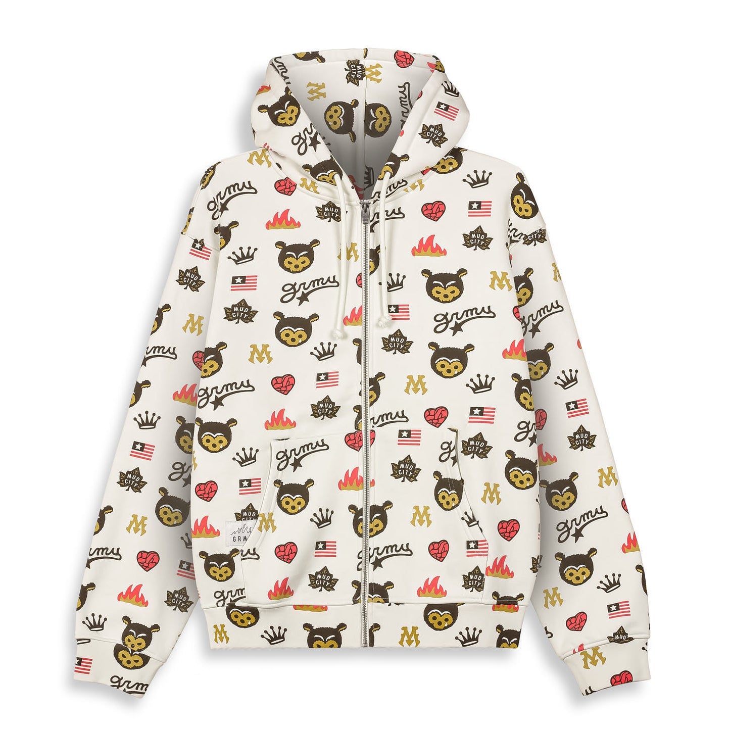 MUD'S THE RESIDENCE BEAR REGULAR ZIPPER HOODIE OFF WHITE