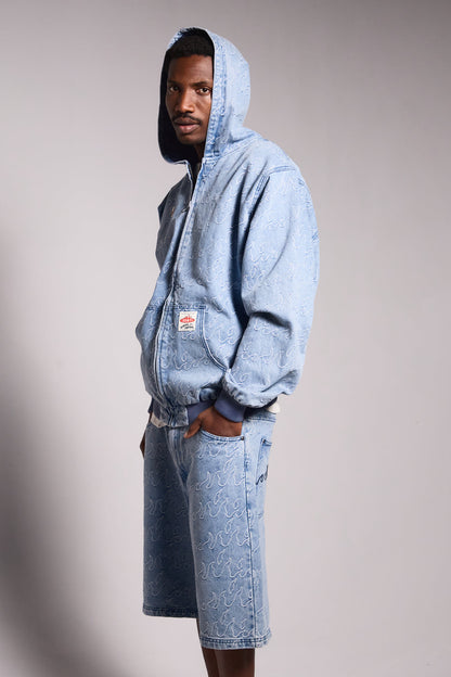 SWEET SCIENCE DENIM JACQUARD JACKET WASHED BLUE