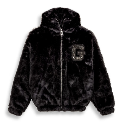 ROYAL PAW FAUX FUR HOODED JACKET BLACK