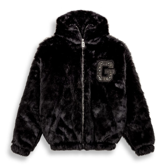 ROYAL PAW FAUX FUR HOODED JACKET BLACK
