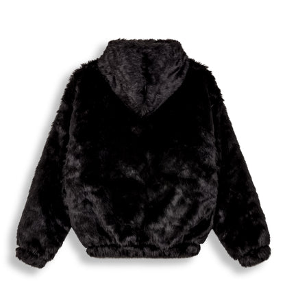 ROYAL PAW FAUX FUR HOODED JACKET BLACK