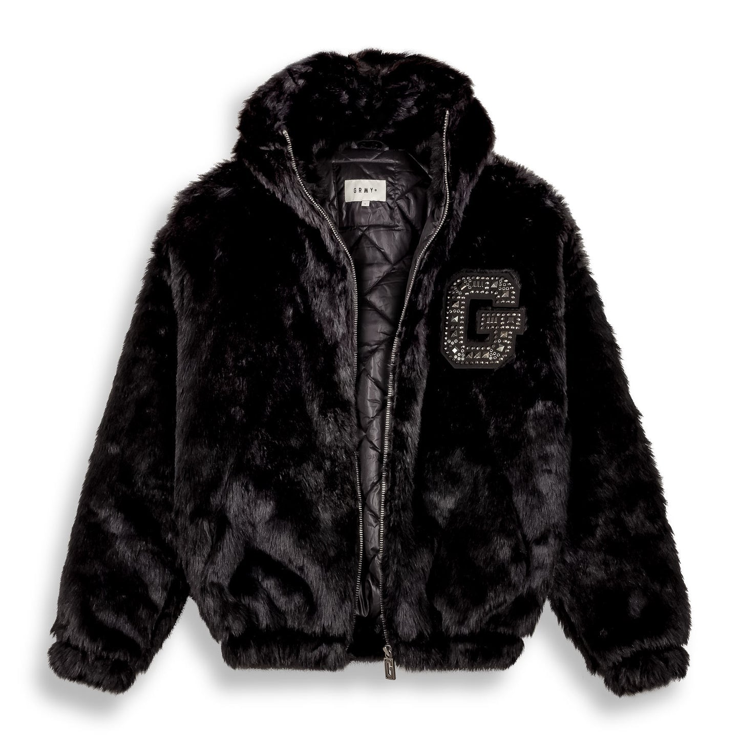 ROYAL PAW FAUX FUR HOODED JACKET BLACK
