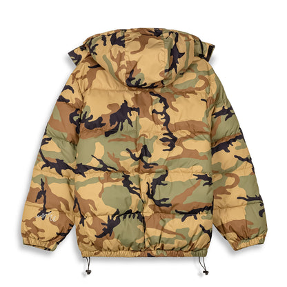 FOLLOW THE DOLLAR CAMO HOOD PUFFER JACKET BROWN CAMO